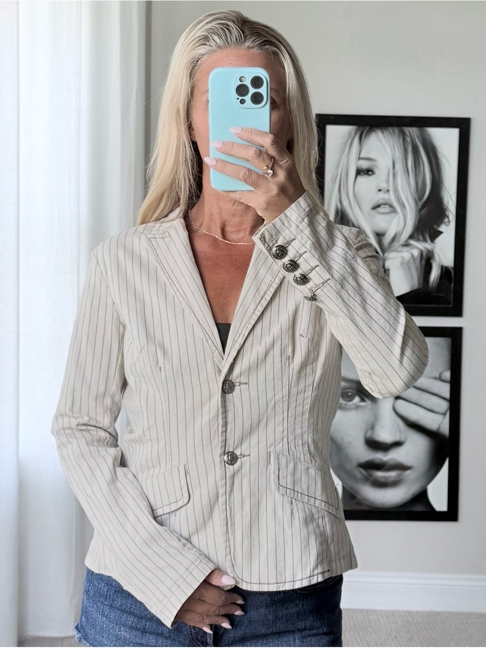 Y2K American Vintage Cream and brown Pinstripe Blazer
